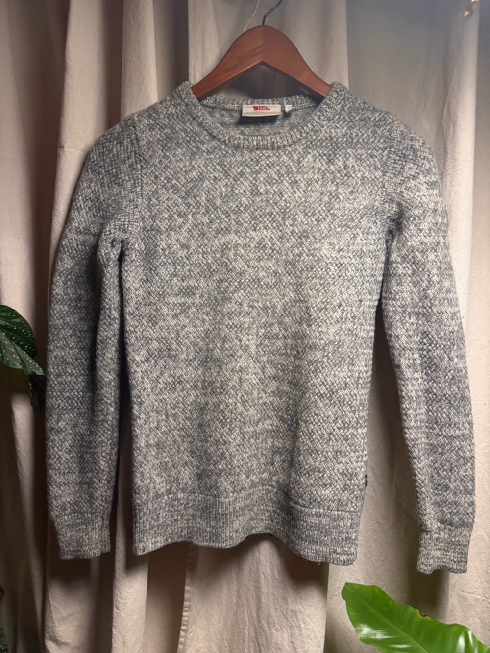 Fjallraven Marled Light Gray Wool Crewneck Sweater
